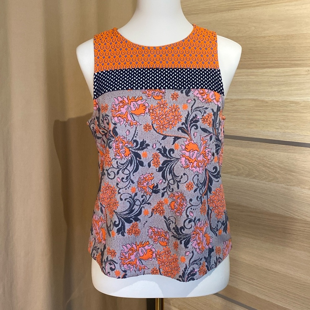 Meadow Rue Anthropologie Women’s Sleeveless Floral Tank Top Small Orange Gray